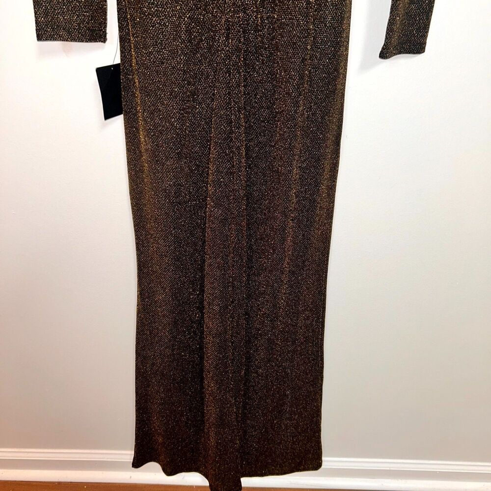 Lulus Jumpsuit Womens M Brown Metallic Deep V-Neck Wedding Cocktail Party NWT - Picture 9 of 12